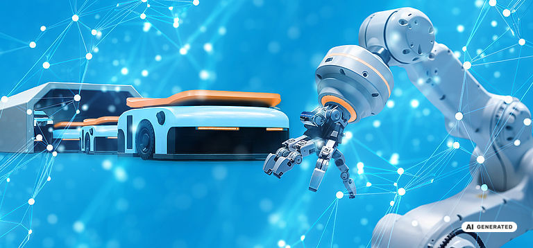Roboterarm und mobile Transportroboter als Beispiel für Präzisionsgetriebe in kompakten Antriebslösungen der mobilen Robotik