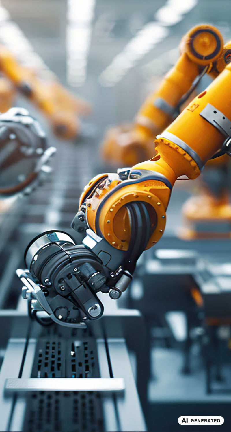 Orangefarbener Industrieroboterarm mit Nabtesco Präzisionsgetriebe im Einsatz in der Automatisierung