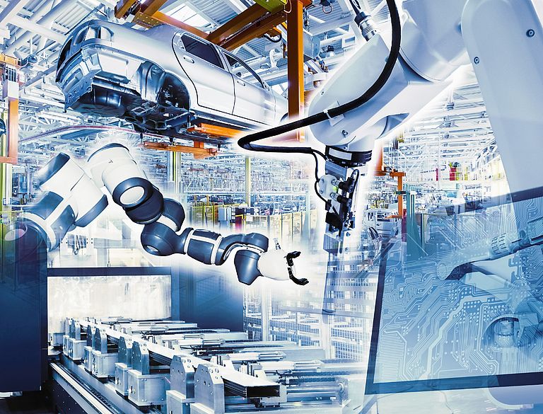 Robot industriel équipé d'une pince dans une ligne de production automatisée pour des processus robotiques de précision